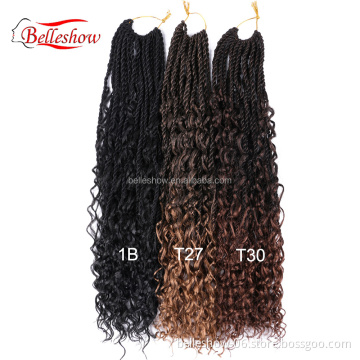 22" 20Strands/Pack Black Brown Ombre Braiding Hair Extensions Messy Senegalese Twist Crochet Hair With Curly Ends
